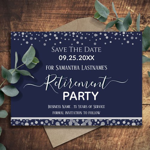 Happy Retirement Silver Confetti Save the Date