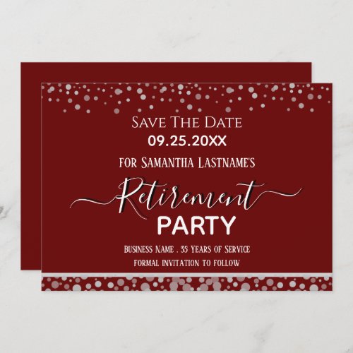 Happy Retirement Silver Confetti Save the Date Invitation