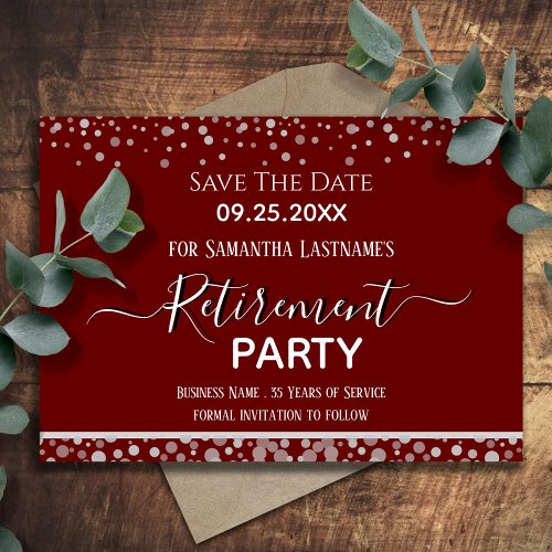 Happy Retirement Silver Confetti Save the Date Invitation