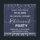Happy Retirement Silver Confetti Save the Date Magnet<br><div class="desc">Easy to adjust retirement party save the date. No photo,  fancy script,  and silver confetti design. Various colors available. Flat color. All text is adjustable. Great reminder for your big retirement party!</div>