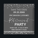 Happy Retirement Silver Confetti Save the Date Magnet<br><div class="desc">Easy to adjust retirement party save the date. No photo,  fancy script,  and silver confetti design. Various colors available. Flat color. All text is adjustable. Great reminder for your big retirement party!</div>