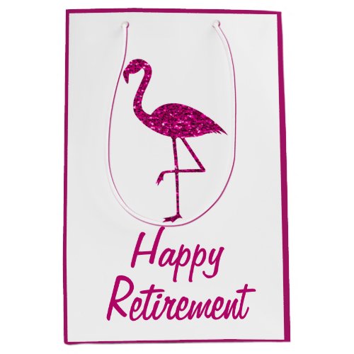 Happy retirement sparkly pink flamingo Custom text Medium Gift Bag