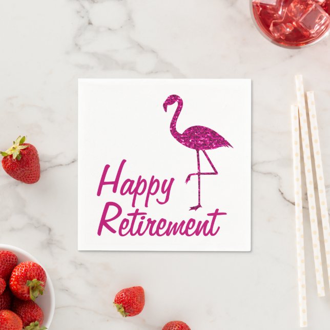 Happy retirement sparkly pink flamingo Paper  Napkins (Insitu)