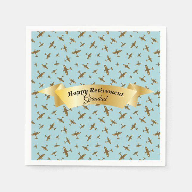 Happy Retirement Spitfire Airplanes Light Blue Napkins (Front)