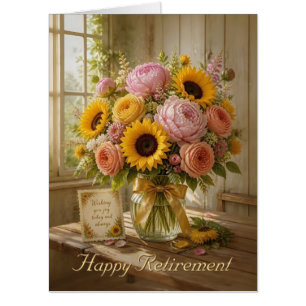 Happy Retirement Sunflower Bouquet Greetings Card