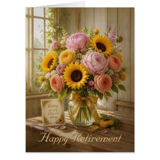 Happy Retirement Sunflower Bouquet Greetings Card
