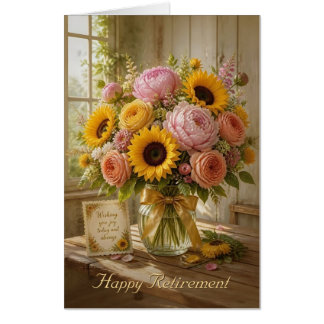 Happy Retirement Sunflower Bouquet Greetings Card