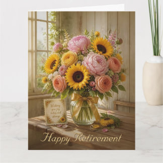 Happy Retirement Sunflower Bouquet Greetings Card