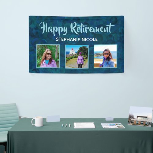 Happy Retirement Teal Blue Green Multiple Photos Banner