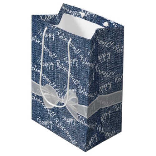 Happy Retirement Text On Denim  Medium Gift Bag