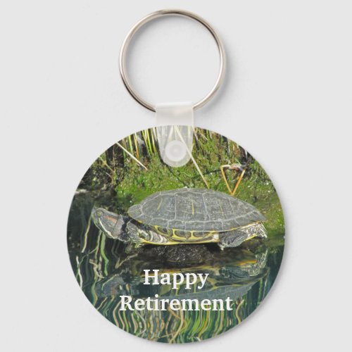 Happy Retirement Turtle Water Reflection Wildlife Keychain