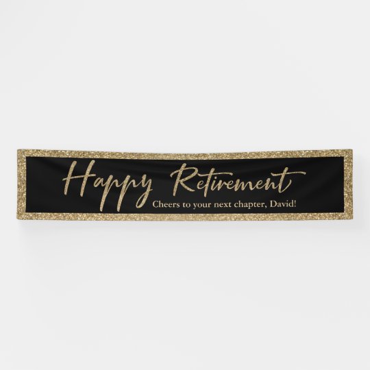 Happy Retirement Typography Gold Glitter And Black Banner