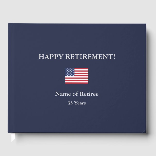 Happy Retirement United States Flag Guest Book (Front)