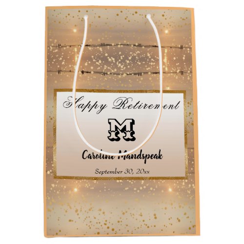 Happy Retirement Walk on Sunny Beach Gold Confetti Medium Gift Bag