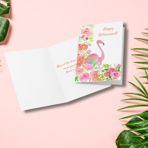 Happy Retirement Watercolor Flamingo With Flowers Card