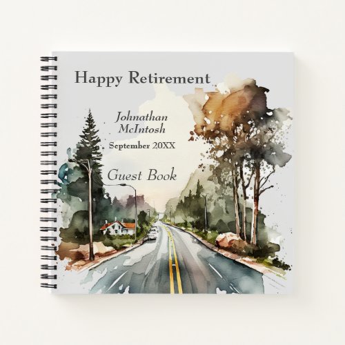 Happy Retirement Watercolor Road Guest Notebook