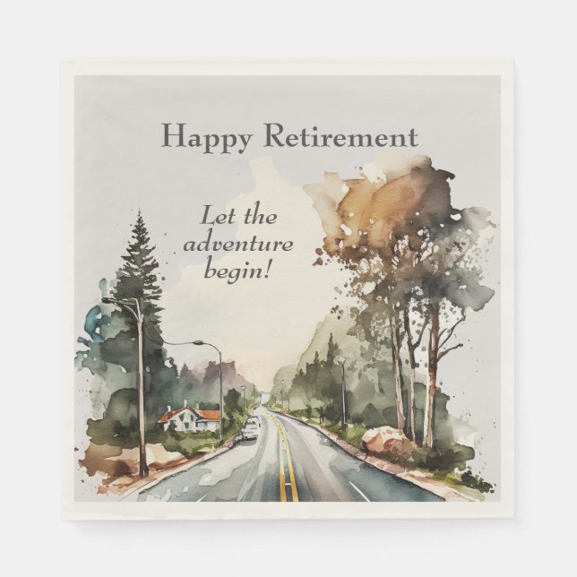 Happy Retirement Watercolor Road Napkins (Front)