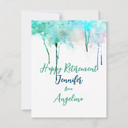 Happy Retirement Watercolor Simple Blue Green