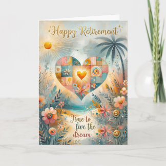 Happy Retirement Whimsical Heart Floral Greeting  Holiday Card