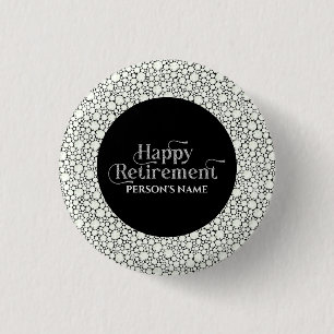 Happy Retirement White Glittery Retro Typography Button