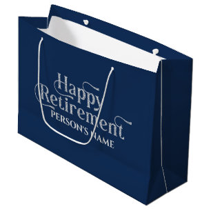 Happy Retirement White Glittery Retro Typography Large Gift Bag