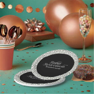 Happy Retirement White Glittery Retro Typography Paper Plates