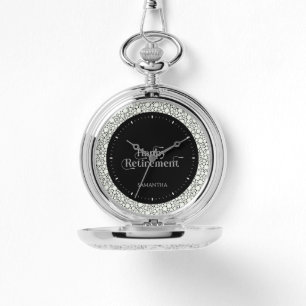 Happy Retirement White Glittery Retro Typography Watch
