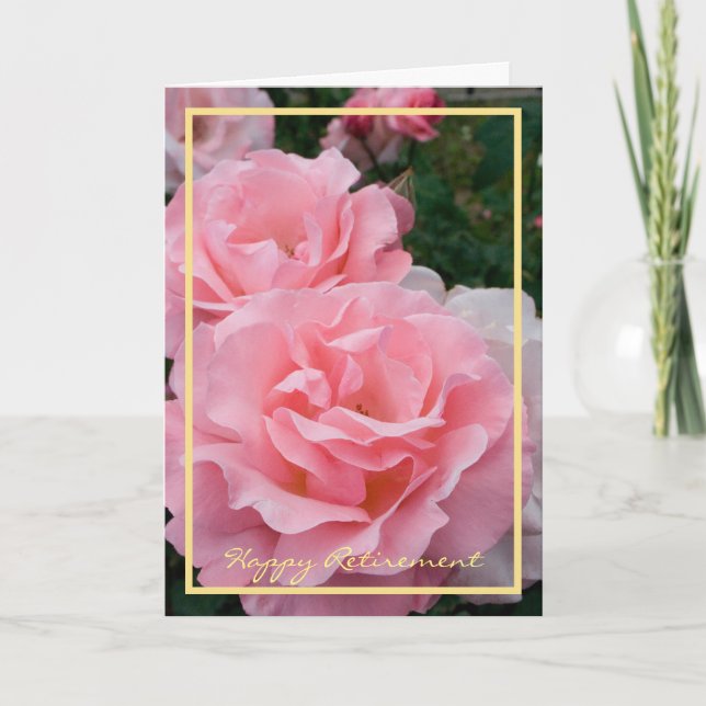 Happy Retirement Wishes Pink Roses Elegant Card (Front)