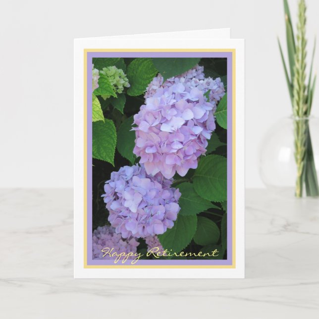Happy Retirement Wishes Purple Hydrangeas Elegant Card (Front)