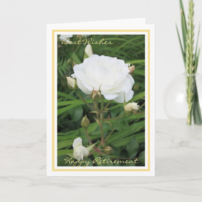 Happy Retirement Wishes White Rose + Buds Elegant Card (Front)
