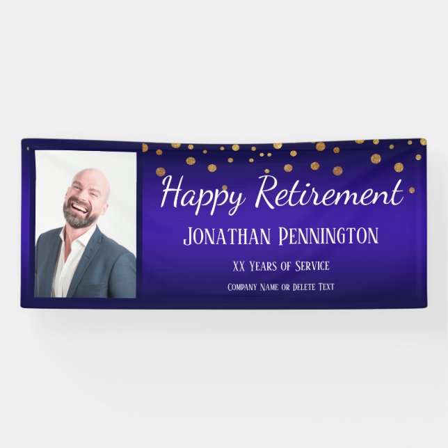 Happy Retirement with Gold Confetti One Photo Banner (Horizontal)