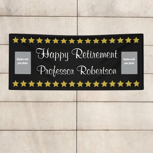 Happy Retirement with gold stars and photos Banner