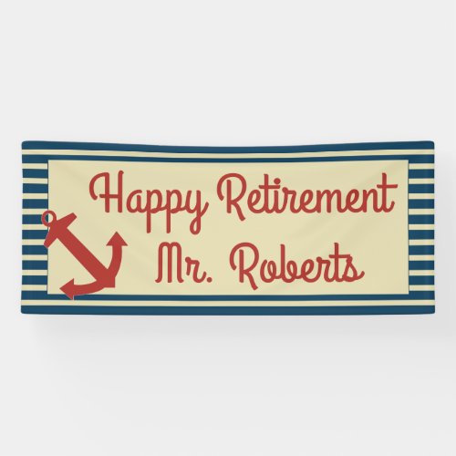 Happy Retirement with nautical anchor and stripes