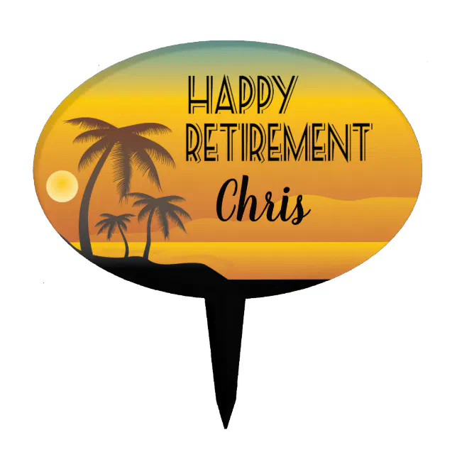 Happy Retirement with tropical beach scene Cake Topper