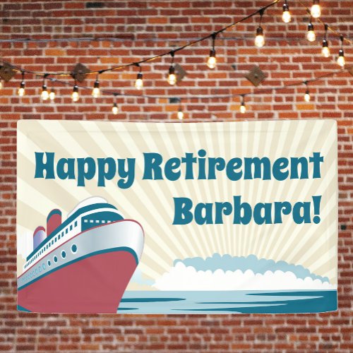 Happy Retirement with vintage cruise ship Banner