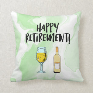 Happy retirement with wine glass bottle retired throw pillow