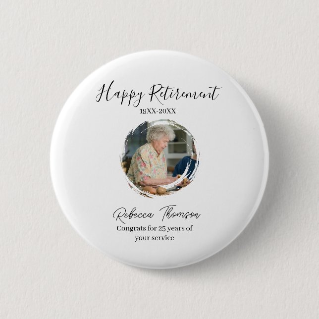 Happy retirement year name circle photo retired button (Front)