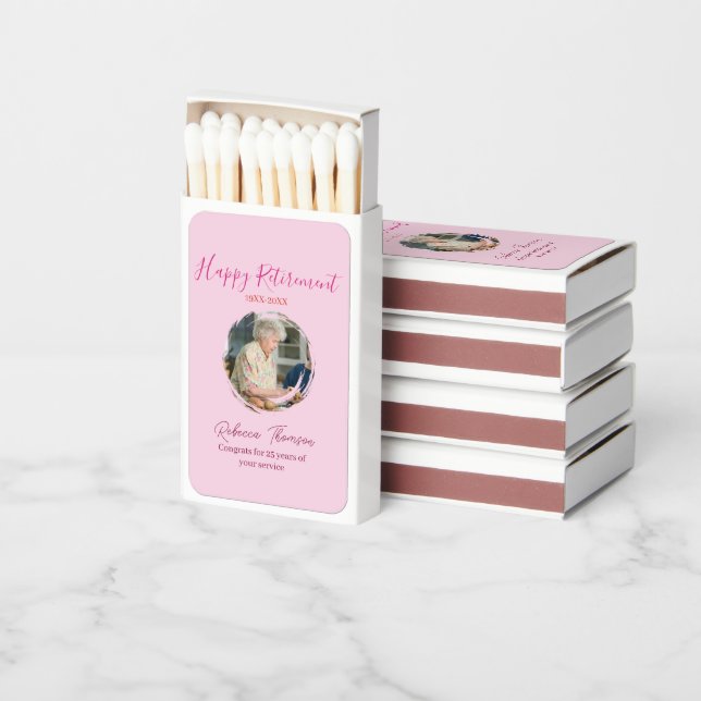Happy retirement year name circle photo retired matchboxes (Stacked)