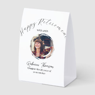 Happy retirement year name circle photo retired paper table tent