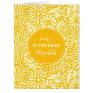 Happy Retirement yellow daisy pattern personalized Cards