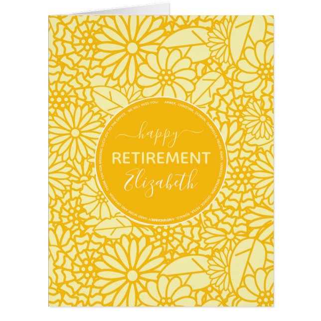 Happy Retirement yellow daisy pattern personalized Cards (Front)