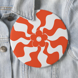 Happy Retro Daisy in Orange and White  Button
