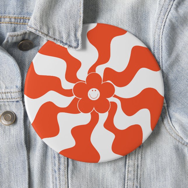 Happy Retro Daisy in Orange and White  Button (In Situ)