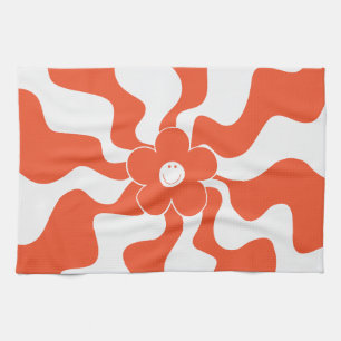 Happy Retro Daisy in Orange and White  Kitchen Towel
