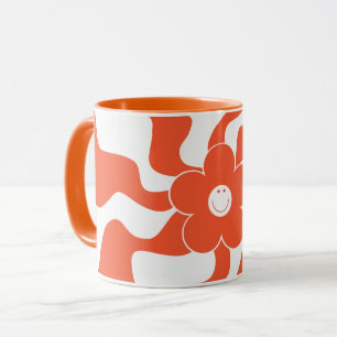 Happy Retro Daisy in Orange and White Mug