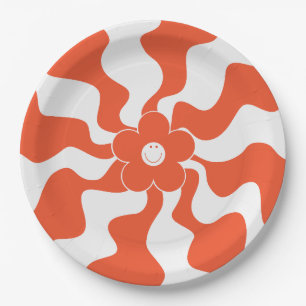 Happy Retro Daisy in Orange and White Paper Plates