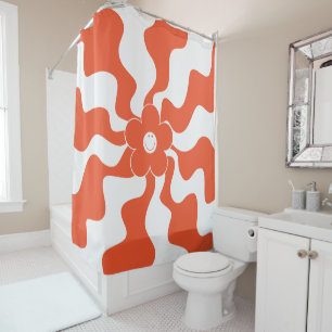 Happy Retro Daisy in Orange and White Shower Curtain