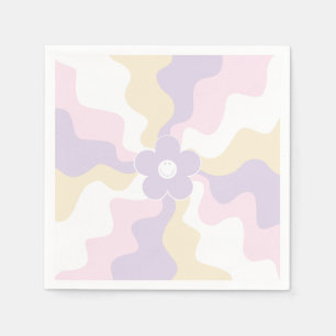 Happy Retro Daisy - Pastel Pink, Yellow and Purple Napkins