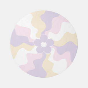 Happy Retro Daisy - Pastel Pink, Yellow and Purple Rug