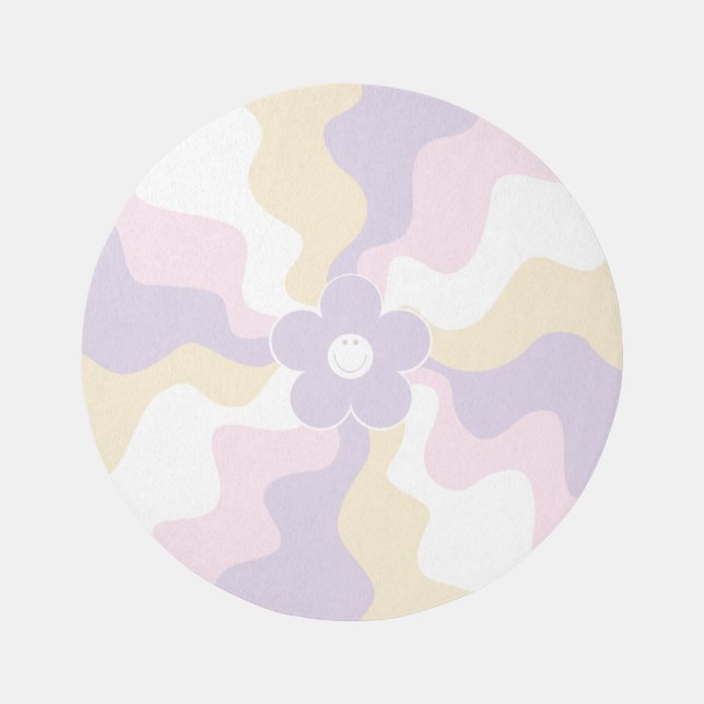 Happy Retro Daisy - Pastel Pink, Yellow and Purple Rug (Front)